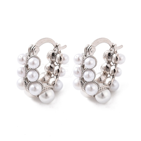 Rack Plating Brass ABS Imitation Pearl Hoop Earrings EJEW-M029-02P-1