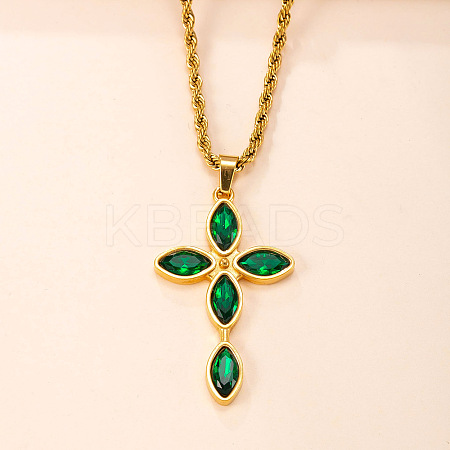 304 Stainless Steel Pave Cubic Zirconia Religion Cross Pendant Necklaces for Men Women WG31638-02-1