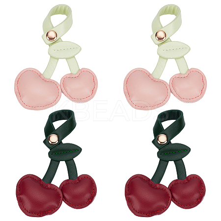 4Pcs 2 Colors PU Leather Cherry Pendant Decoration AJEW-FG0007-41-1