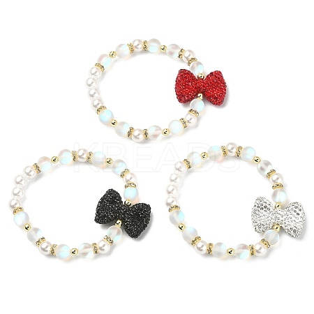 3Pcs 3 Color Synthetic Moonstone & Hematite & Plastic Pearl Beaded Stretch Bracelets Set BJEW-JB09507-1