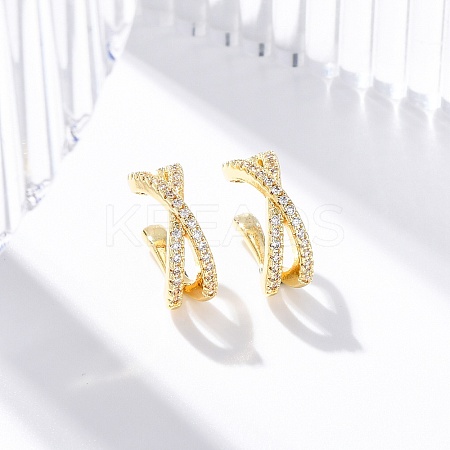 Rack Plating Brass Micro Pave Clear Cubic Zirconia Cuff Earrings EJEW-H147-06G-1
