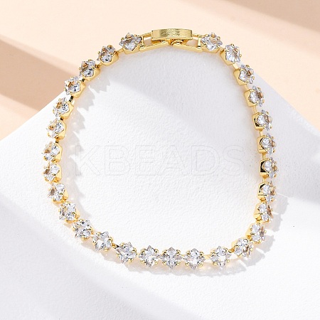 Brass Rhombus Clear Cubic Zirconia Cup Chain Necklaces for Women NJEW-U033-02G-1