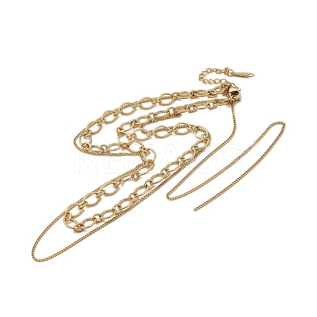 Ion Plating(IP) 304 Stainless Steel Oval Link & Curb Chains Double Layer Necklaces for Women NJEW-E081-01G-1