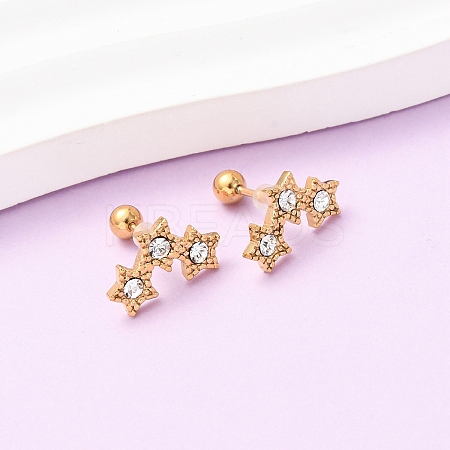 304 Stainless Steel Rhinestone Star Stud Earrings EJEW-K268-84G-1