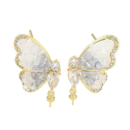 Brass with Enamel with Cubic Zirconia with Crystal Stud Earring with 925 Sterling Silver Pins KK-Q820-07G-1