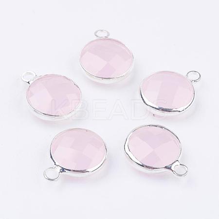 Silver Color Plated Brass Glass Flat Round Charms GLAA-M003-A-13S-1