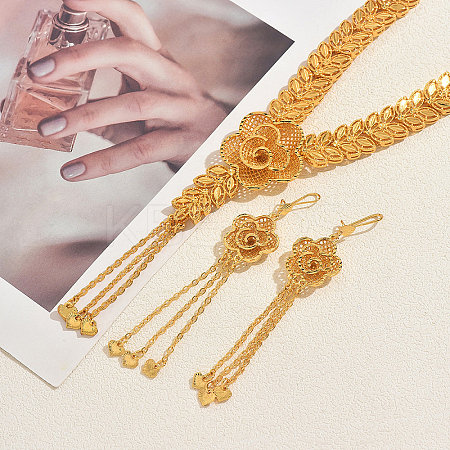 Elegant Alloy Hollow Flower Tassel Earrings & Necklaces for Women IS9809-1