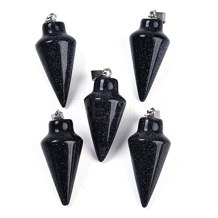 Synthetic Blue Goldstone Gemstone Pointed Pendants G-K384-01P-05-1