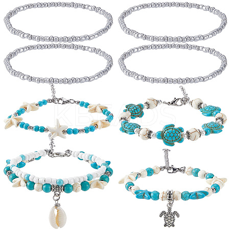 7Pcs Cowrie Shell Multi-strand Bracelets Sets BJEW-SC0001-50-1