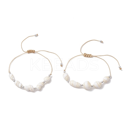 Adjustable Natural Shell Braided Beads Bracelets for Women BJEW-JB10978-1
