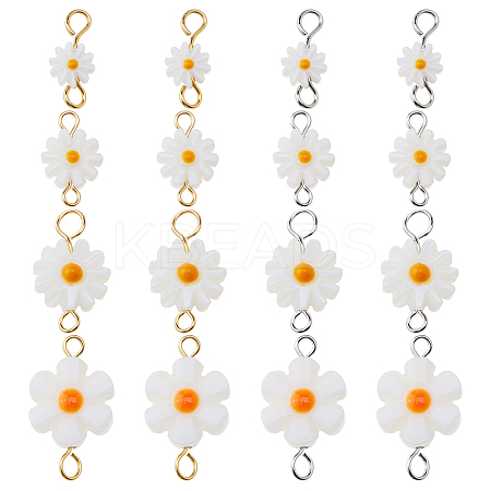 16Pcs 8 Styles Natural Freshwater Shell Daisy Flower Connector Charms PALLOY-FH00118-1