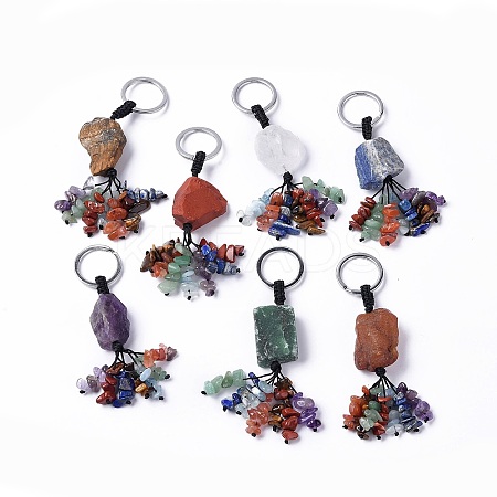 Natural Mixed Gemstone Nugget with Mixed Gemstone Chips Tassel Keychains KEYC-P012-02P-1