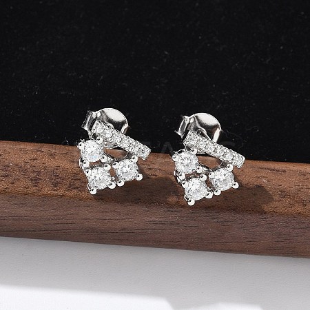 925 Sterling Silver Clear Cubic Zirconia Stud Earrings EJEW-Q032-01C-P-1