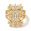 Rack Plating Brass Micro Pave Clear Cubic Zirconia Cuff Ring RJEW-P104-03G-2