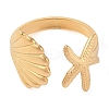Ion Plating(IP) 304 Stainless Steel Shell & Starfish Shape Open Cuff Rings for Women RJEW-Z057-04G-2