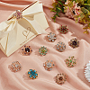  12Pcs 12 Style Rhinestone Flower Lapel Pins JEWB-NB0001-17-5