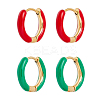 2 Pairs 2 Colors Two Tone 304 Stainless Steel Chunky Huggie Hoop Earrings with Enamel for Women EJEW-DC0001-38C-1