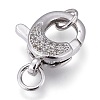 Brass Micro Pave Clear Cubic Zirconia Lobster Claw Clasps ZIRC-M108-15A-P-1