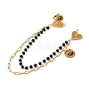 304 Stainless Steel Micro Pave Clear Cubic Zirconia & Dyed Black Stone Heart Hanging Chain Brooch JEWB-S021-06G-3
