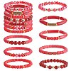 8Pcs 8 Style Natural Red Agate & Glass & Polymer Clay Heishi Surfer Stretch Bracelets Set BJEW-SW00083-1