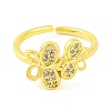 Butterfly Brass Micro Pave Clear Cubic Zirconia Open Cuff Rings for Women RJEW-U003-08G-2