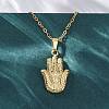Hamsa Hand 304 Stainless Steel Pendant Necklaces NJEW-H059-01G-3