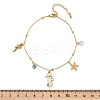 304 Stainless Steel Pave Deep Sky Blue Cubic Zirconia Enamel Sea Horse Starfish Conch Charm Anklets for Women AJEW-G069-03G-5