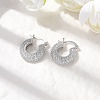 Brass Micro Pave Clear Cubic Zirconia Flat Round Hoop Earrings EJEW-K318-04B-P-2