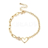 Heart Brass Micro Pave Clear Cubic Zirconia Cable Chain Bracelets For Women Girl BJEW-L696-011G-1