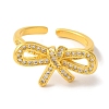 Bowknot Brass Micro Pave Clear Cubic Zirconia Open Cuff Rings for Women RJEW-C098-27G-2