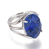 Adjustable Faceted Natural Lapis Lazuli Finger Rings RJEW-I068-B06-1-2