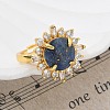 Sunflower Natural Lapis Lazuli Finger Rings RJEW-B113-03G-02-3