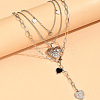 2Pcs Heart Brass Black Enamel Pendant 3 Layer Necklaces for Women FS-WGFF7B3-01-3
