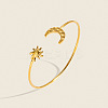 304 Stainless Steel Textured Moon and Sun Open Cuff Bangles for Women DP7347-1