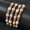 Brass Wire Wrapped Natural Pearl Cuff Bangles for Women BJEW-D453-01G-1