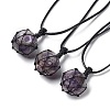 Natural Amethyst Round Pendant Necklace NJEW-H009-02-03-1