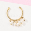 Brass Natural Freshwater Pearl Adjustable Open Cuff Rings for Women RJEW-U064-01G-3