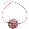 1Pc Fabric French Rose Flower Pendant PU Leather Choker Women's Necklaces NJEW-CL0001-06B-1