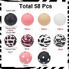 58Pcs 10 Styles Printed Round Silicone Focal Beads SIL-SC0002-06-2