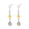 Cross with Flower Enamel Long Dangle Stud Earrings EJEW-N049-01B-1