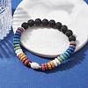 Dyed Natural Lava Rock & Pearl Beaded Strtch Bracelet BJEW-JB10053-02-2