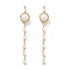 Round Brass Natural Freshwater Pearl Tassel Stud Earrings EJEW-U072-02G-4