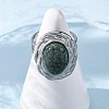 Oval Natural Moss Agate Finger Rings RJEW-M063-01P-08-2