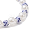 Handmade Flower Printed Porcelain Ceramic & ABS Plastic Imitation Pearl Beaded Stretch Bracelets for Women BJEW-JB12737-4