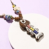 Ceramic Fish Pendant Adjustable Waxed Cord Necklaces for Women LS-NJEW-B146-02-3