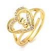 Heart with Letter Rack Plating Brass Micro Pave Clear Cubic Zirconia Adjustable Rings for Women RJEW-I105-01G-F-1
