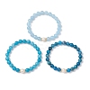 3Pcs Round Natural Blue Quartz & Dyed Quartz & Apatite & Pearl Beaded Stackable Stretch Bracelets Sets BJEW-JB12989-3