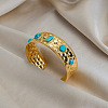 Vintage 304 Stainless Steel Pave Synthetic Turquoise Cuff Bangles for Women FO8532-4