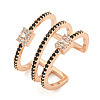 Rectangle Rack Plating Brass Micro Pave Cubic Zirconia Wide Cuff Rings for Women RJEW-F162-15RG-1