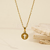 306 Stainless Steel Hollow Cross Circular Pendant Necklaces for Women YU8879-3